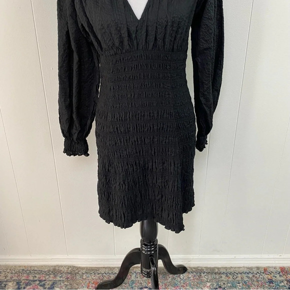 Frame V Neck Smocked Dress Mini Size Small Cotton Ruched Long Sleeve - Picture 4 of 14